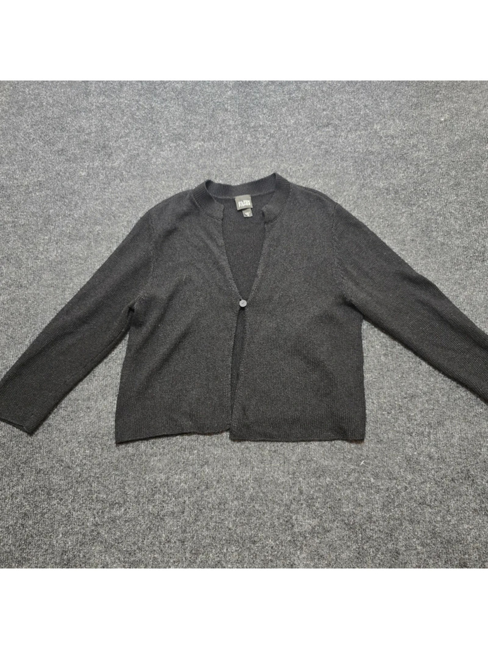 Eileen Fisher Silk Rayon Blend Cardigan Sweater Medium Black Single Button Rib